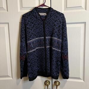 Peruvian Link Womens Sweater Medium Alpaca Blend Zipper Cardigan Southwest Blue